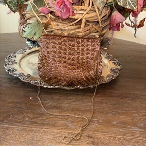 Mauve Beaded Evening Wristlet with Gold Chain